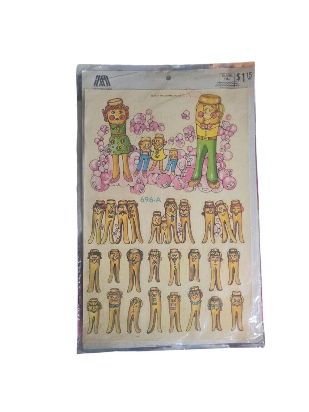 Vintage 1979 Slide On Decals Anthropomorphic Clothes Pin Cottagecore NOS Retro